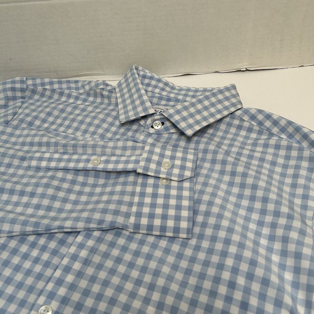 Mizzen + Main Leeward Trim Fit Stretch Polyester Blue & White Check Shirt XXL
